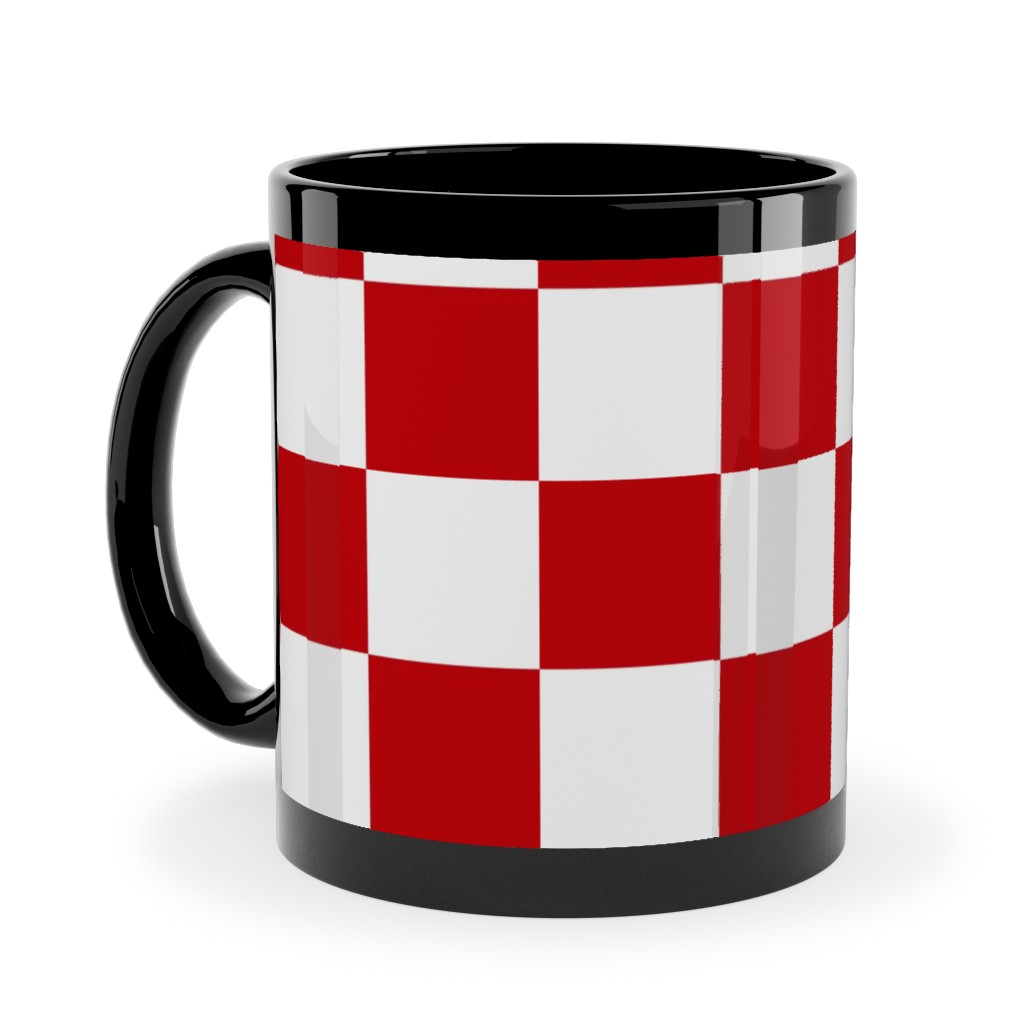 Checkerboard - Red and White Ceramic Mug, Black, , 11oz, Red, Red