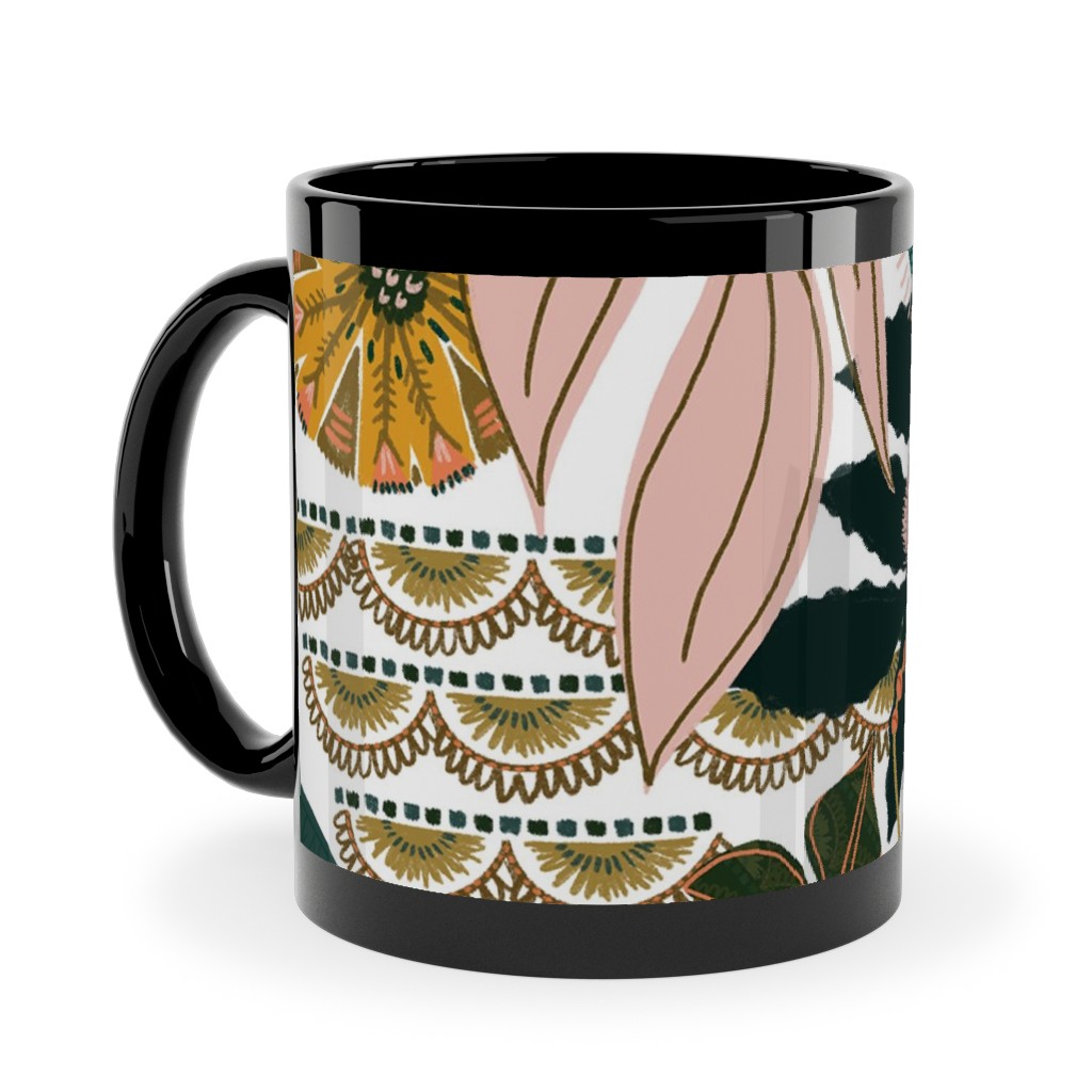 Boho Tropical - Floral - Multi Light Ceramic Mug, Black, , 11oz, Multicolor