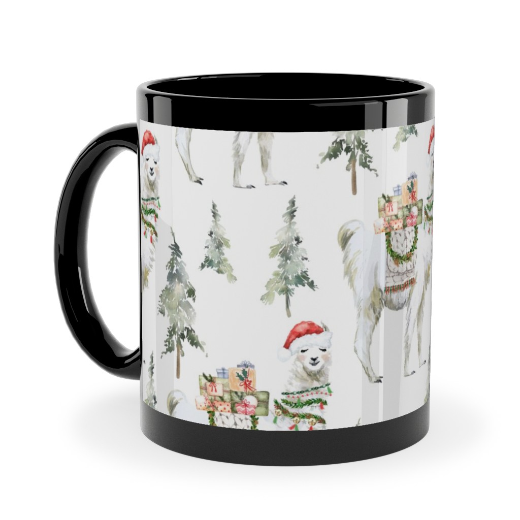 Winter Christmas Llama Ceramic Mug, Black, , 11oz, Multicolor