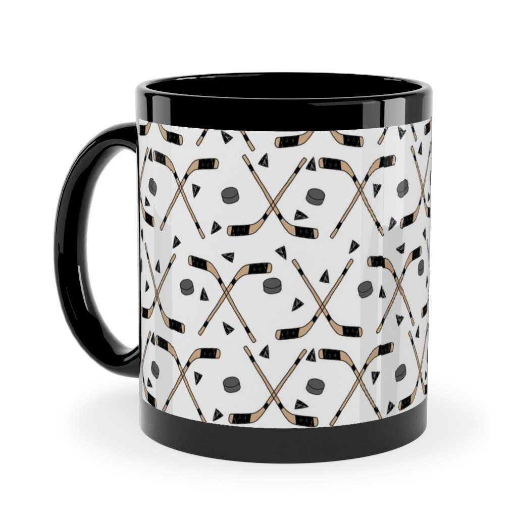 Hockey Stick and Puck Ceramic Mug, Black,  , 11oz, White