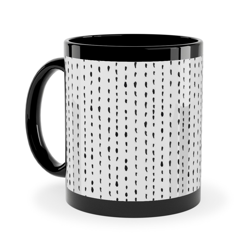 Woodland - Little Dots of Stripes - Black and White Ceramic Mug, Black,  , 11oz, White
