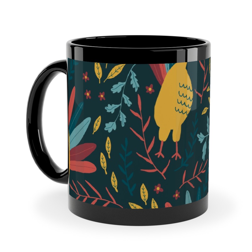 Wild Turkeys Ceramic Mug, Black,  , 11oz, Multicolor