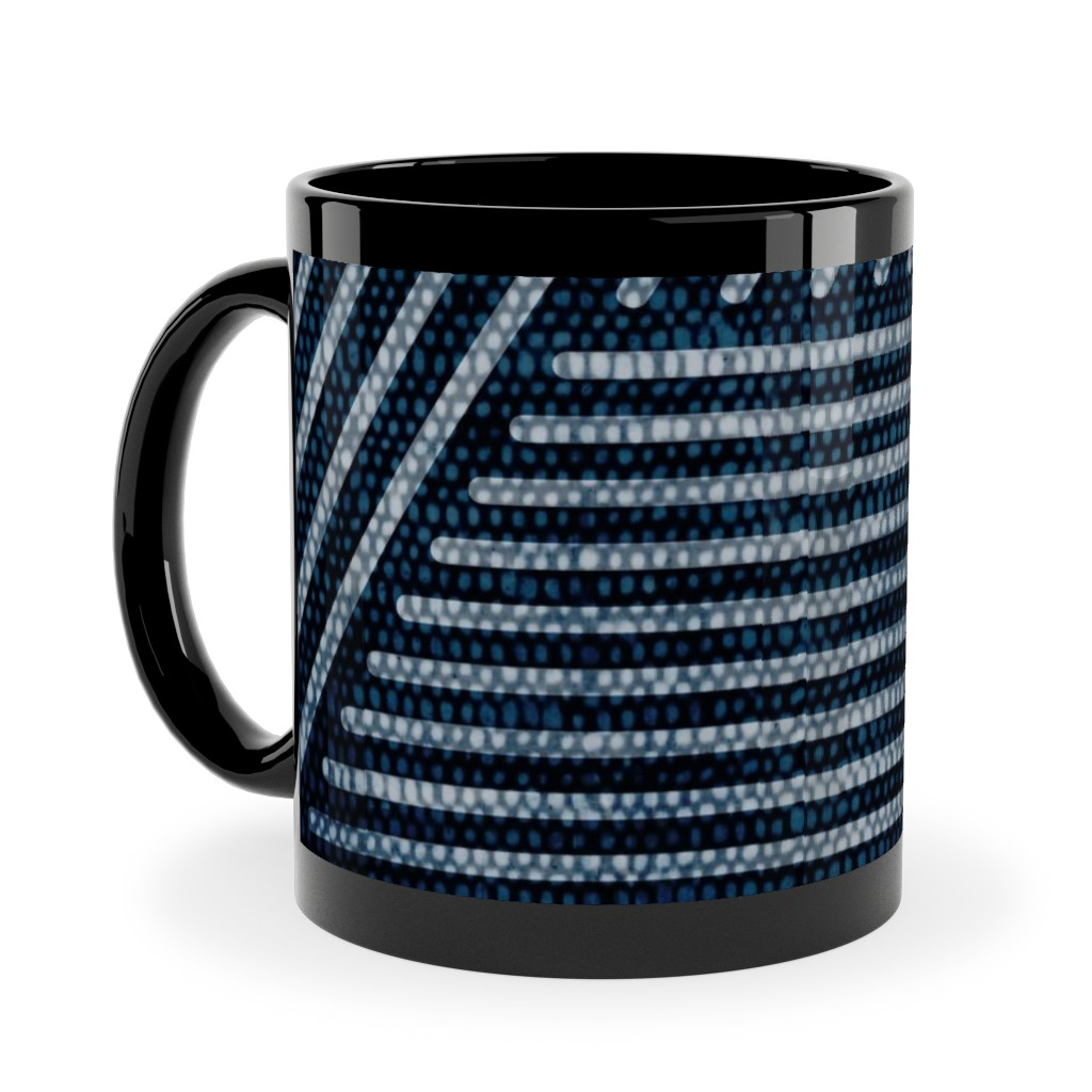 Cadence Triangles - Denim Ceramic Mug, Black, , 11oz, Blue, True Blue
