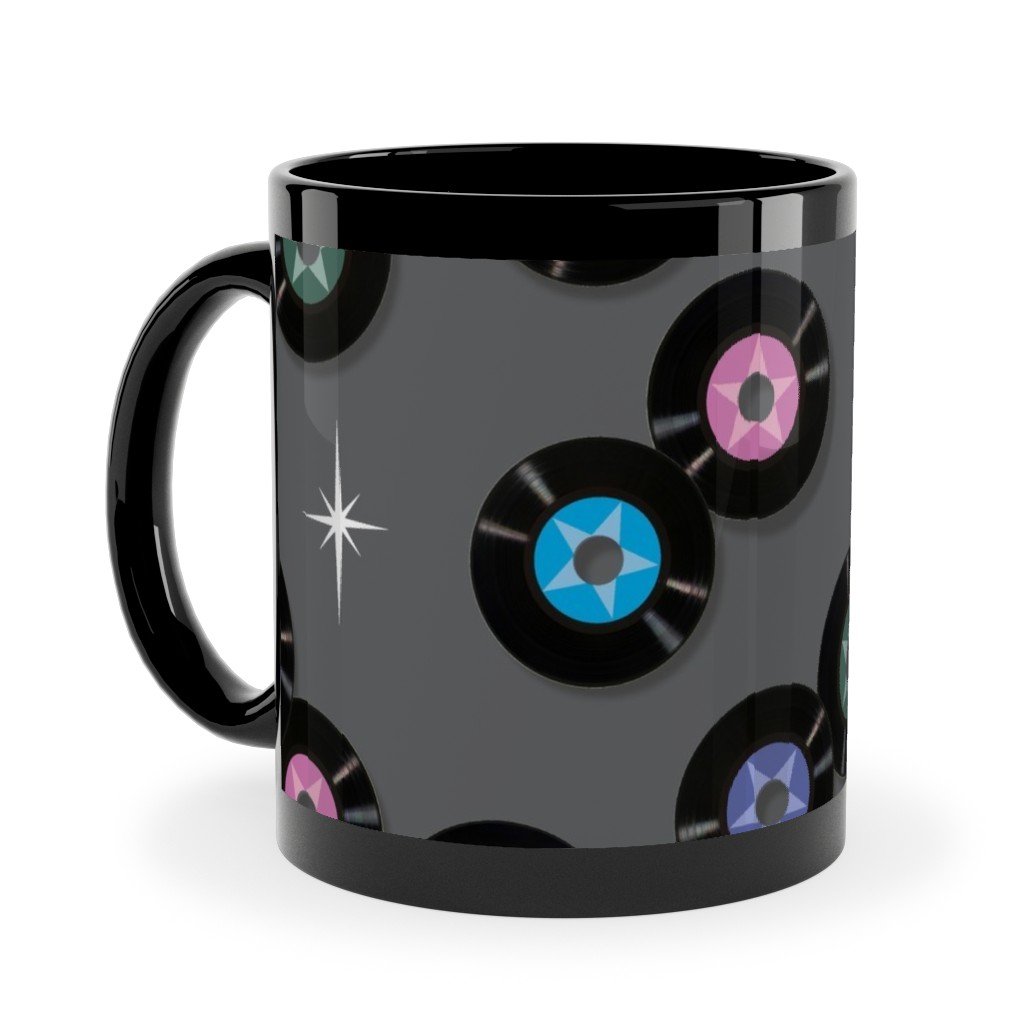 Pop Star Vintage Vinyl Records Ceramic Mug, Black, , 11oz, Gray, Slate