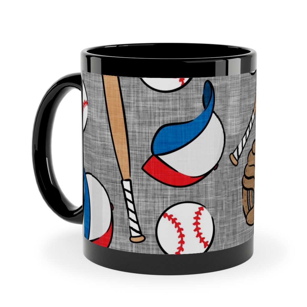 Baseball Bats Mits and Balls Ceramic Mug, Black, , 11oz, Multicolor, Cement