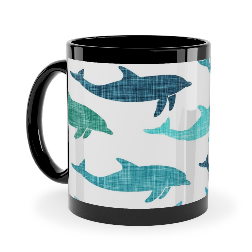 Dolphins Ceramic Mug, Black, , 11oz, Green, Malachite