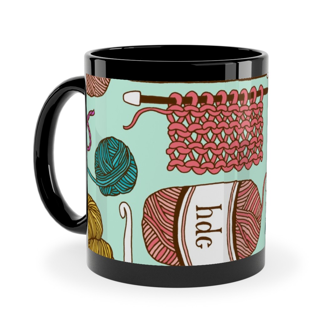 Knitting Ceramic Mug, Black,  , 11oz, Multicolor
