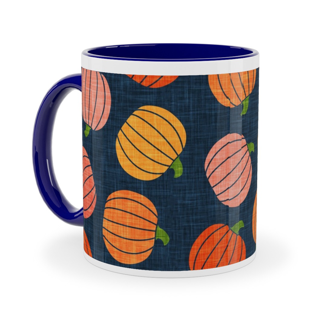 Pumpkin Toss - Orange on Blue Ceramic Mug, Blue, , 11oz, Orange, Orange