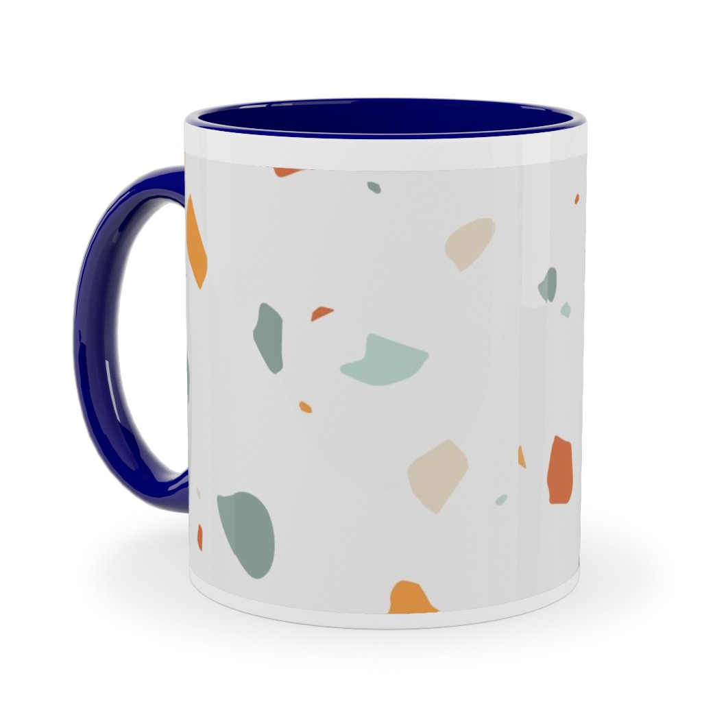 Terrazzo - Green and Orange on Cream Ceramic Mug, Blue, , 11oz, Beige, Pearl
