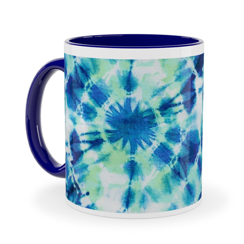 Ink Splat Indigo and Green Tie Dye Ceramic Mug, Blue, , 11oz, Blue, True Blue