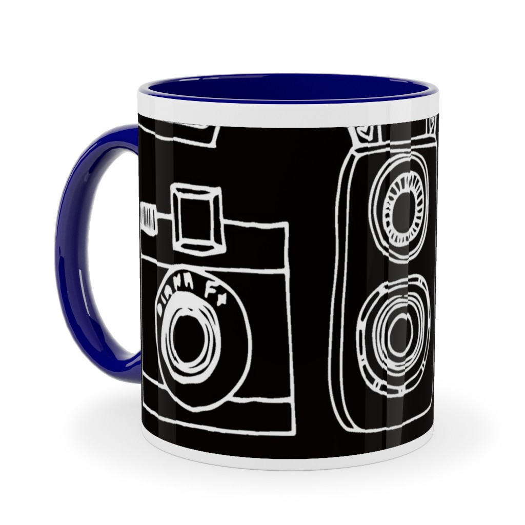 Vintage Cameras - Black and White Ceramic Mug, Blue, , 11oz, Black, Black