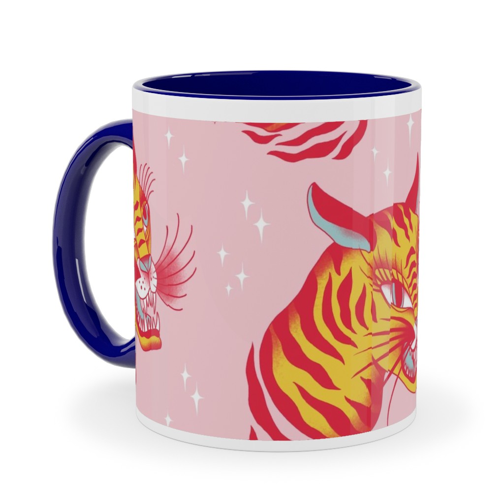 Tigerpop - Orange and Pink Ceramic Mug, Blue,  , 11oz, Pink