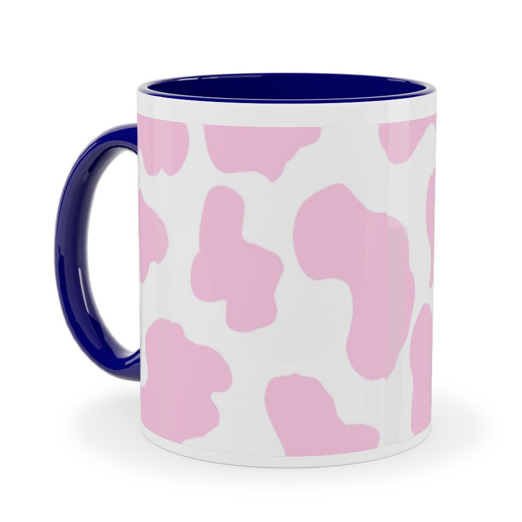 Cow Print Ceramic Mug, Blue,  , 11oz, Pink
