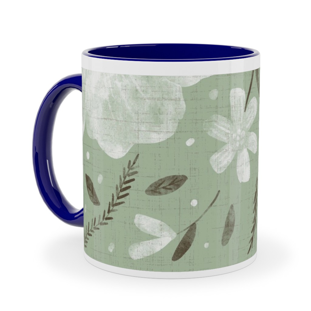 Charlotte Floral - Sage Ceramic Mug, Blue,  , 11oz, Green