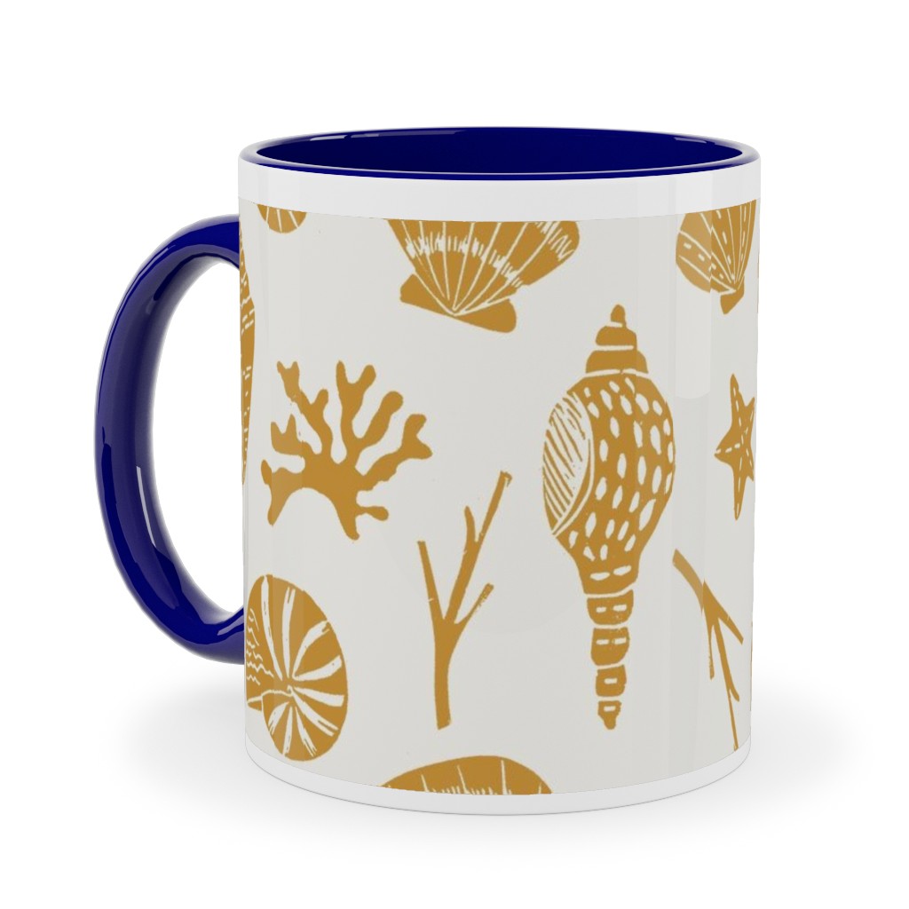 Seashells - Gold Ceramic Mug, Blue, , 11oz, Yellow, Classic Yellow