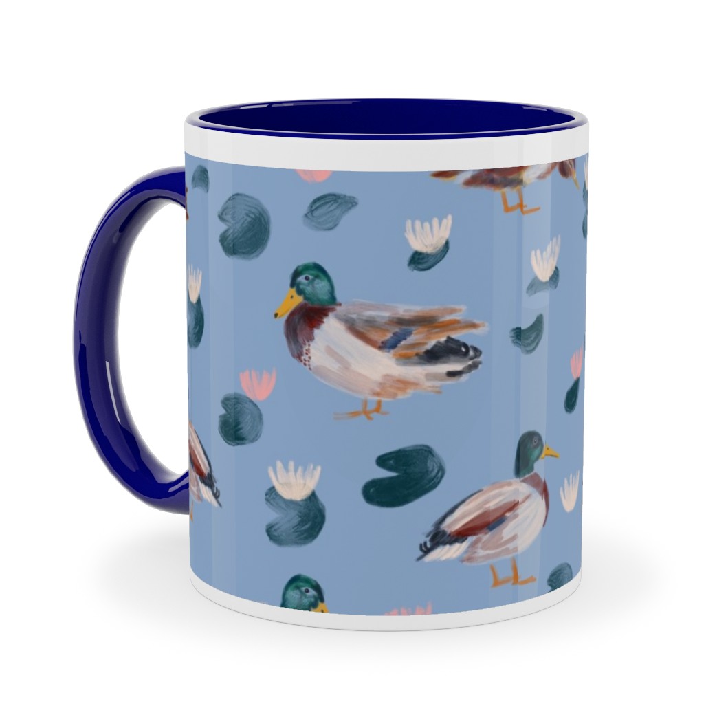 Mallard Ducks Ceramic Mug, Blue, , 11oz, Blue, Blue Pearl