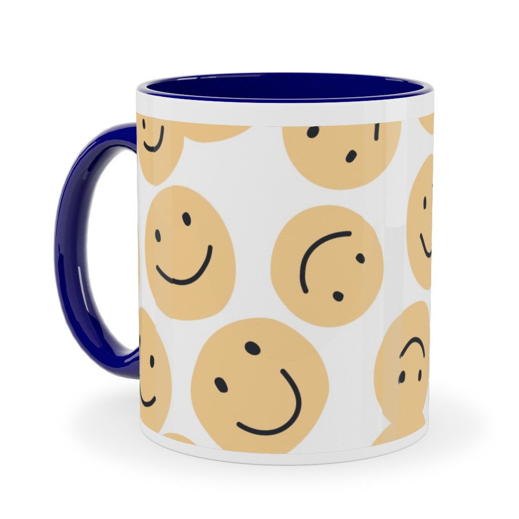 Happy Smiley Faces - Yellow Ceramic Mug, Blue, , 11oz, Yellow, Classic Yellow