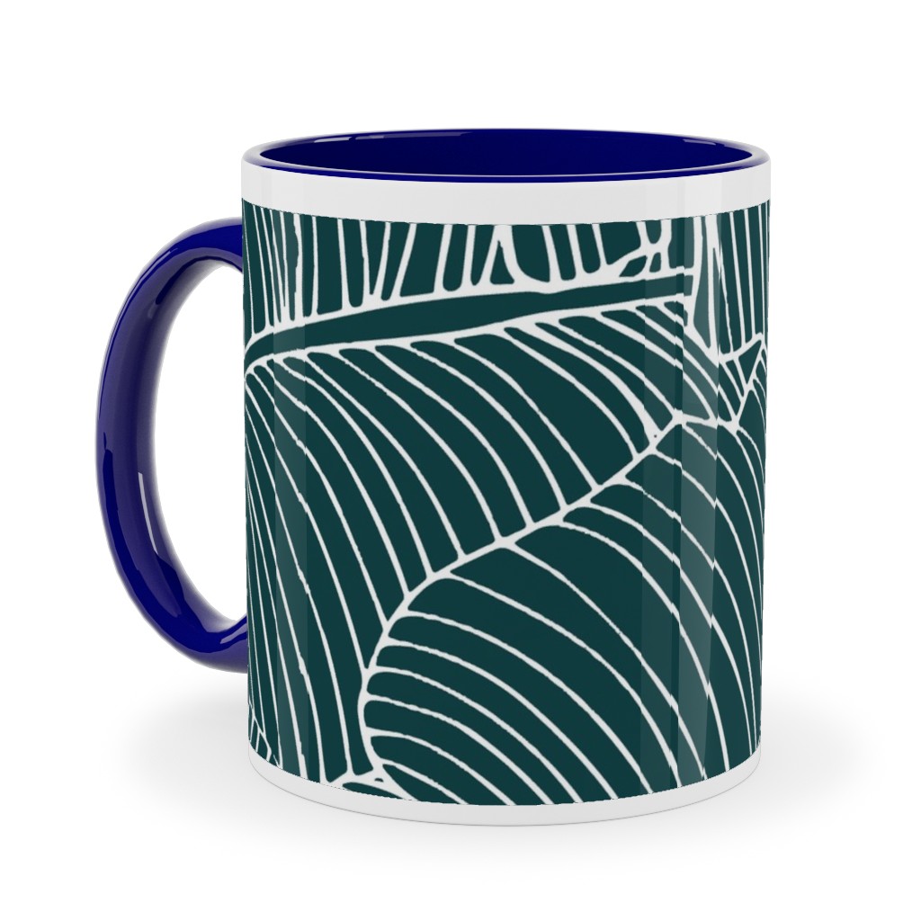 Banana Leaf - Teal Ceramic Mug, Blue, , 11oz, Green, Classic Green