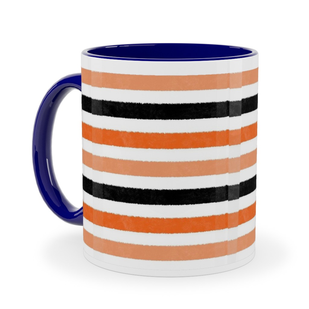 Halloween Stripes - Orange and Black Ceramic Mug, Blue, , 11oz, Orange, Orange