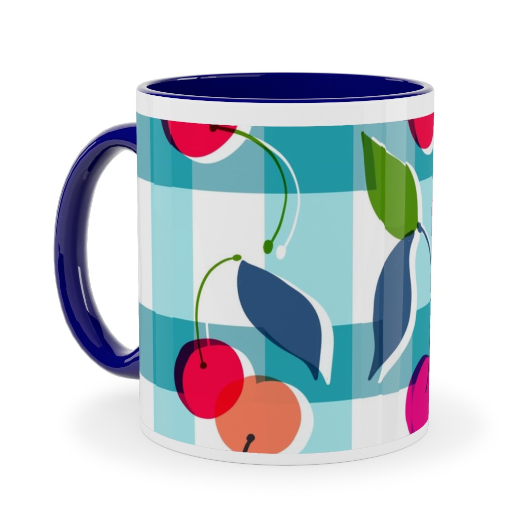 Cherry Gingham - Blue Ceramic Mug, Blue, , 11oz, Blue, True Blue