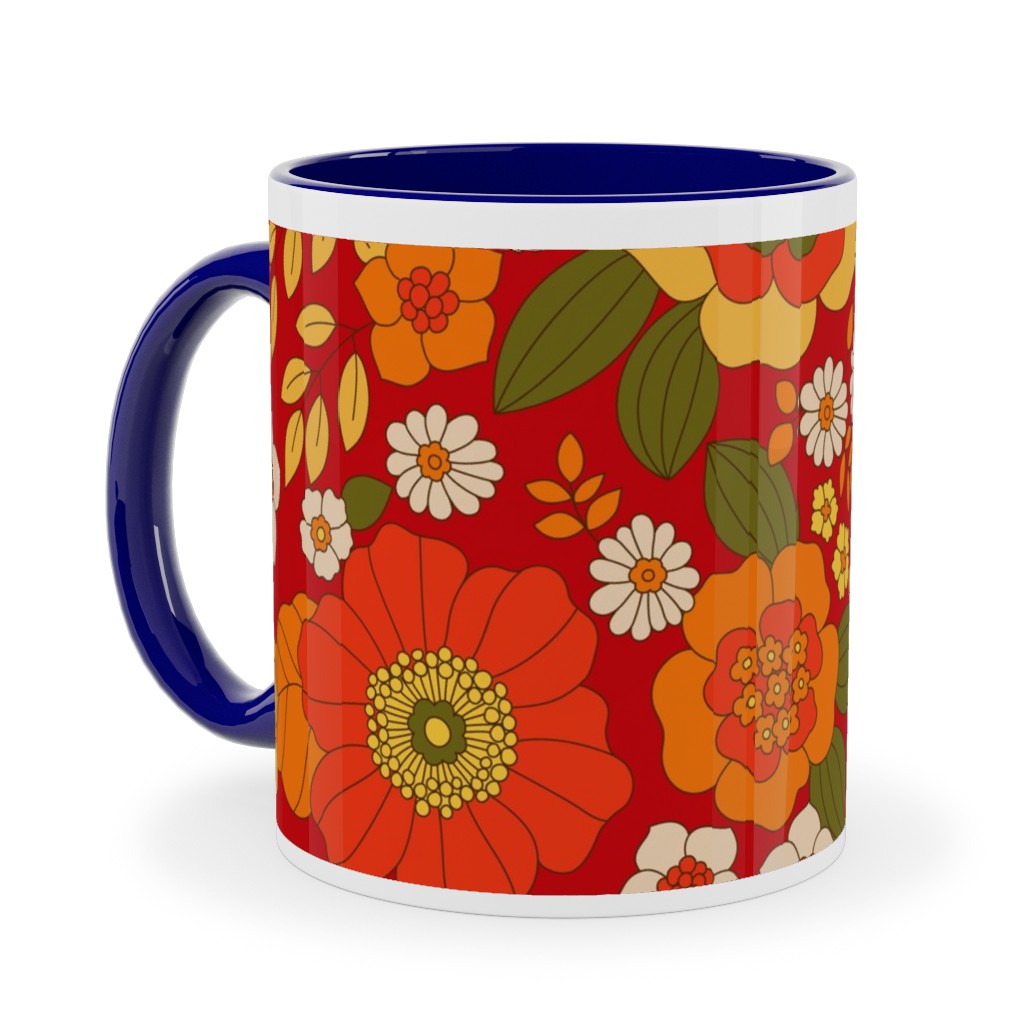 Vintage Flora - Red Ceramic Mug, Blue, , 11oz, Orange, Orange