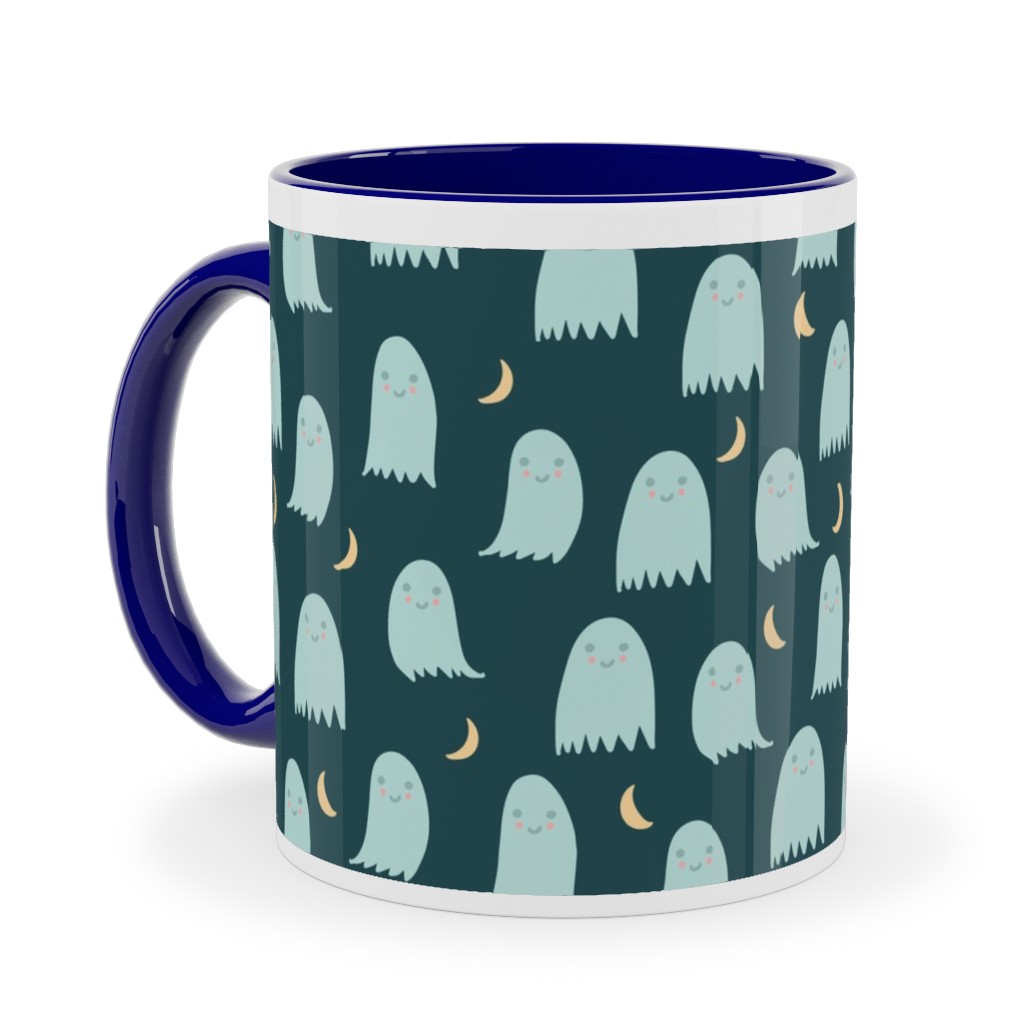 Cute Halloween Ghosts Ceramic Mug, Blue, , 11oz, Green, Seaweed