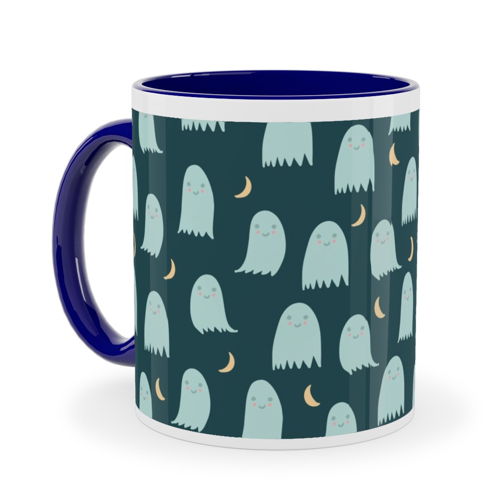 Cute Halloween Ghosts Ceramic Mug, Blue,  , 11oz, Green