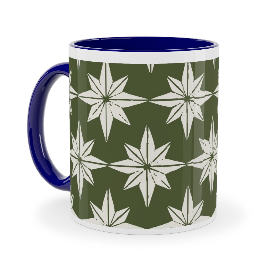 Christmas Star Tiles Ceramic Mug, Blue, , 11oz, Green, Forest