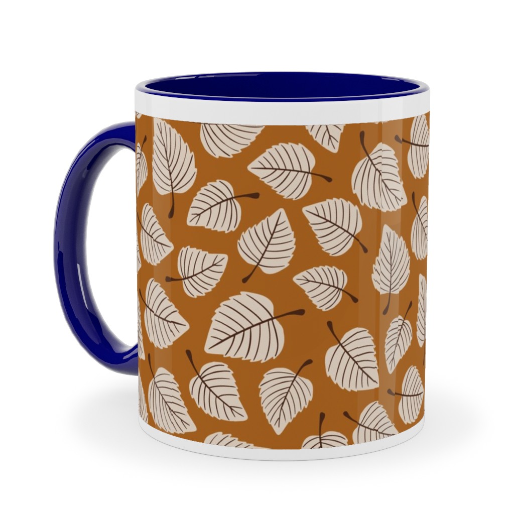 Falling Leaves - Terracotta Ceramic Mug, Blue, , 11oz, Orange, Orange