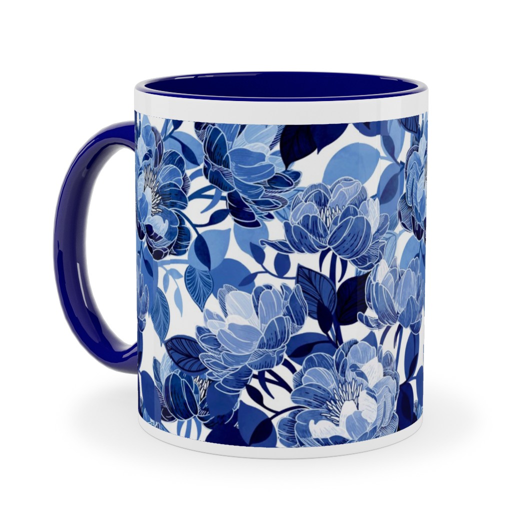 Chintz Peonies - Blue Ceramic Mug, Blue,  , 11oz, Blue