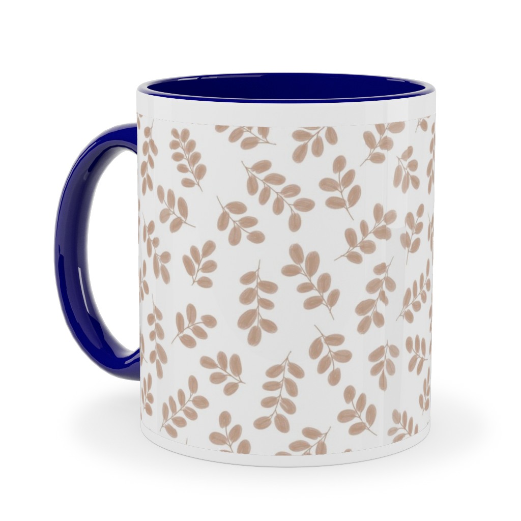 Whimsy Leaves - Dusty Ceramic Mug, Blue, , 11oz, Beige, Pearl