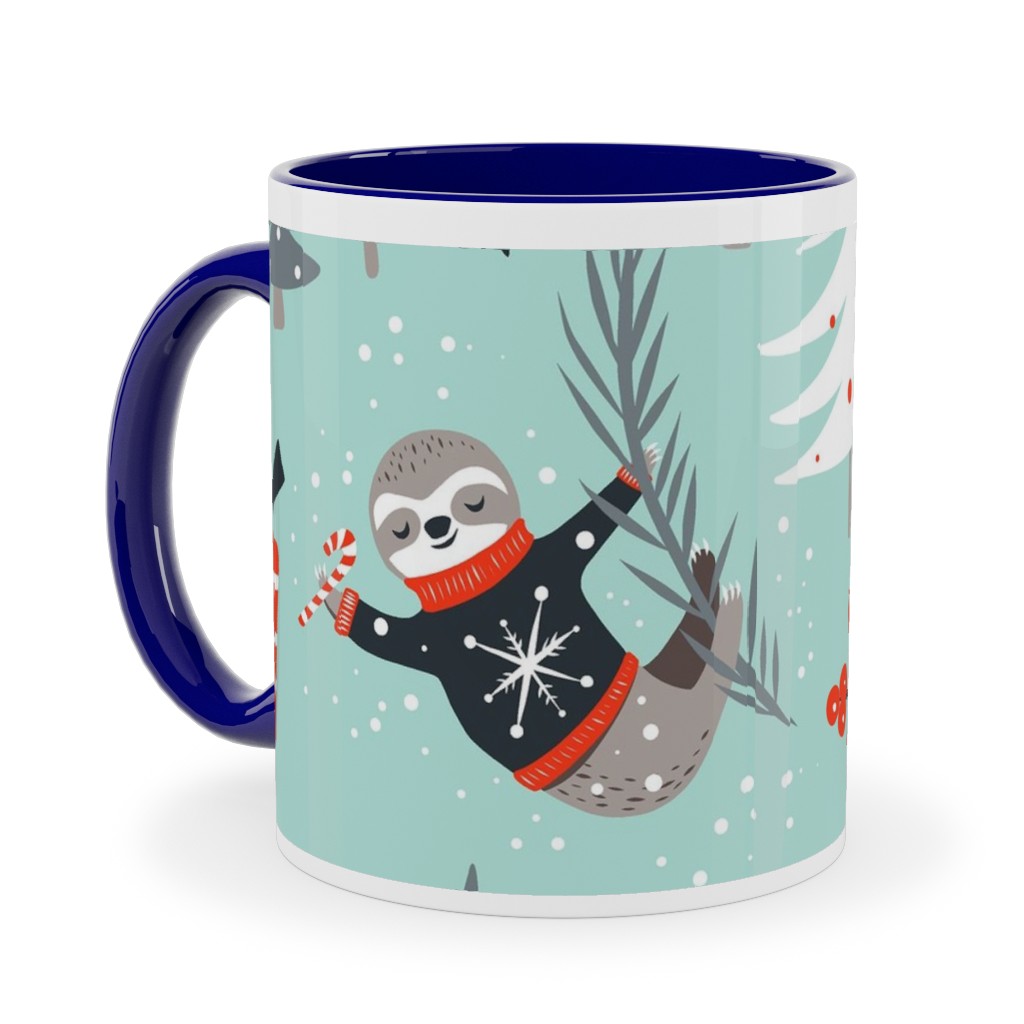 Slothy Holidays Ceramic Mug, Blue,  , 11oz, Multicolor