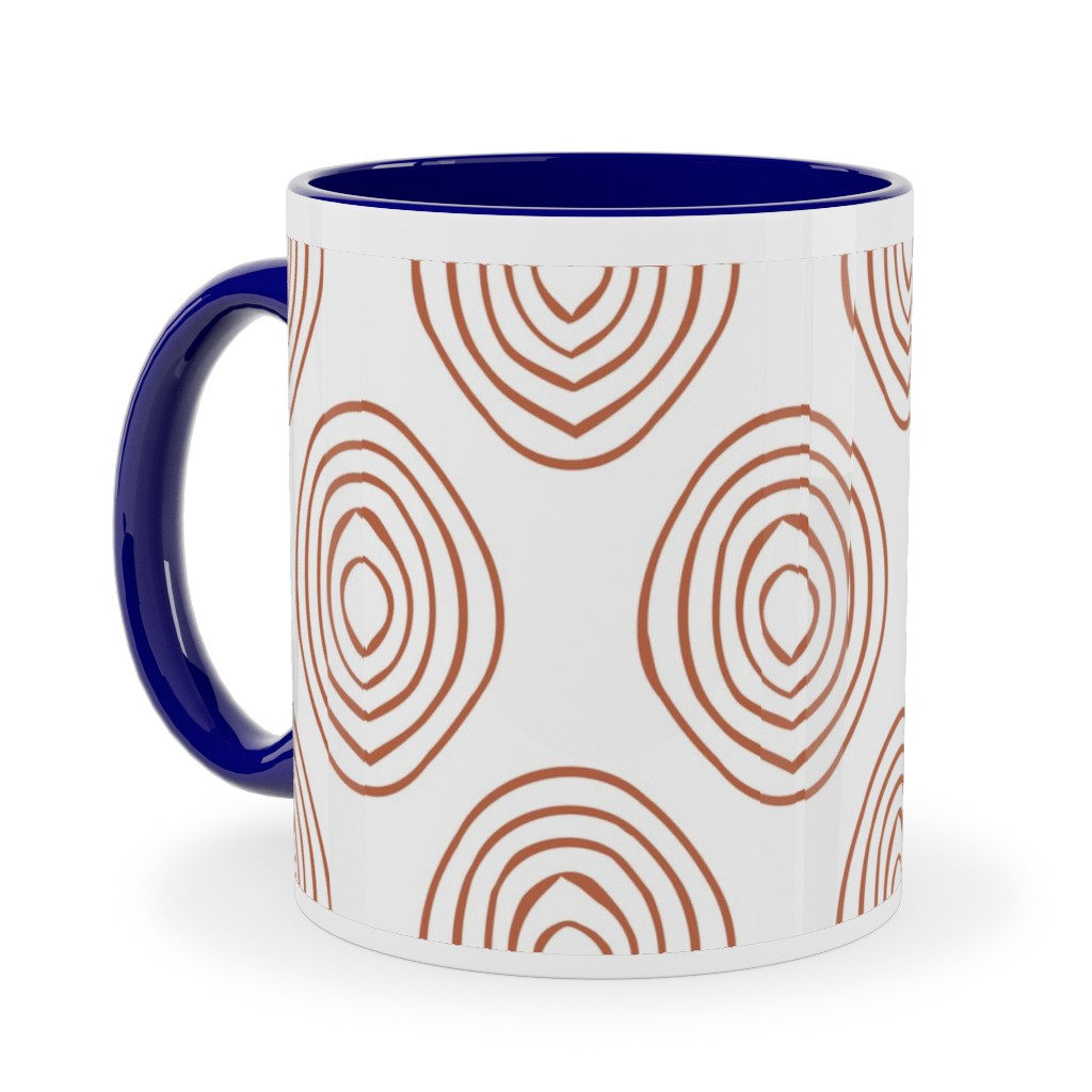 Abstract Circle - Terracotta Ceramic Mug, Blue, , 11oz, Brown, Brown