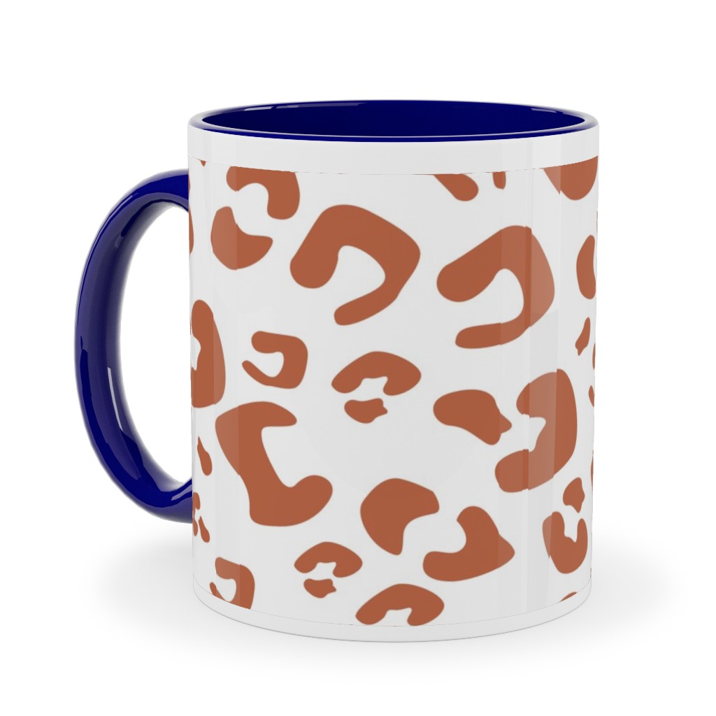 Leopard Print - Terracotta Ceramic Mug, Blue,  , 11oz, Brown