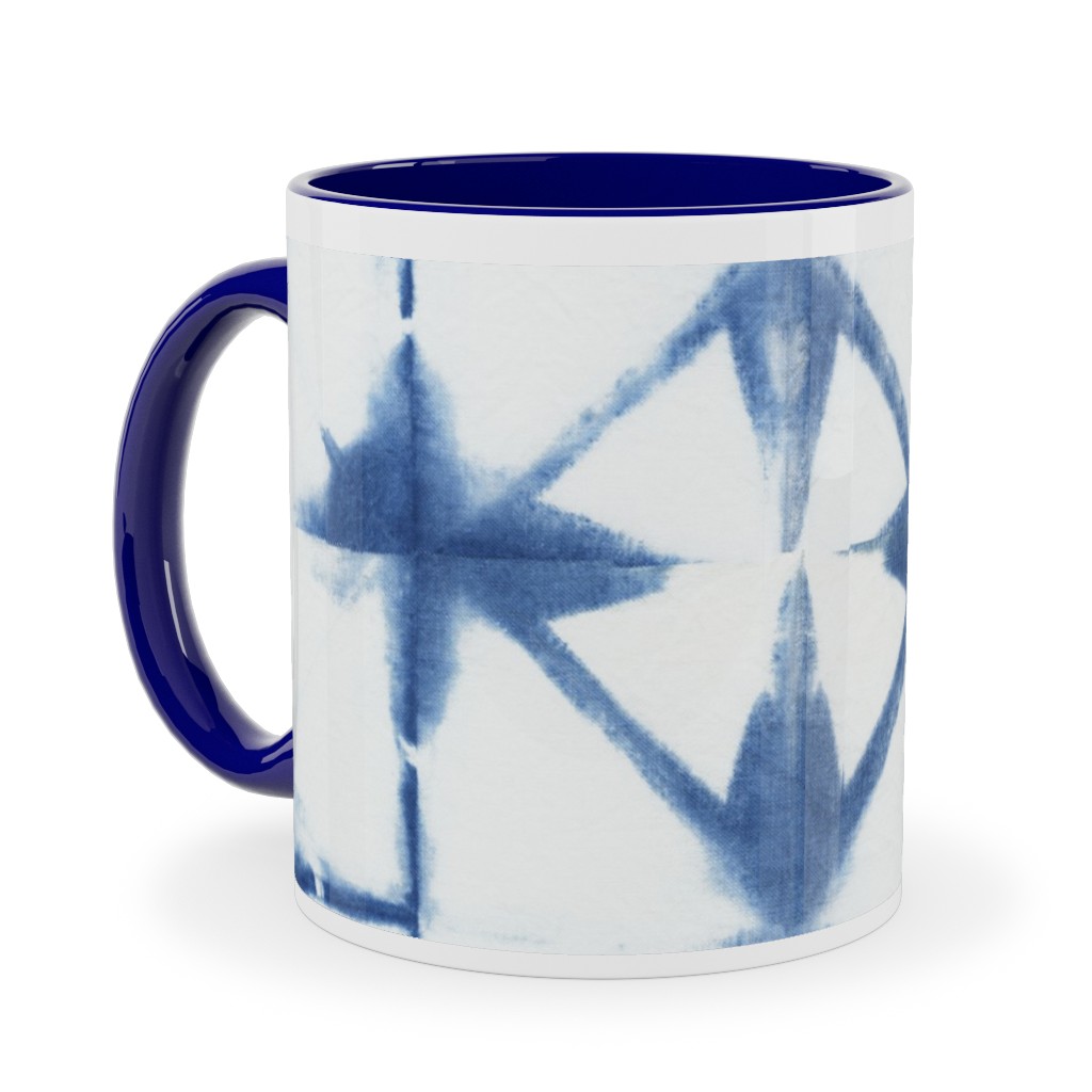 Shibori Diamond - Blue on White Ceramic Mug, Blue,  , 11oz, Blue