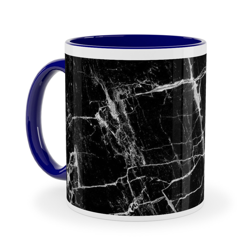 Cracked Black Marble Ceramic Mug, Blue,  , 11oz, Black