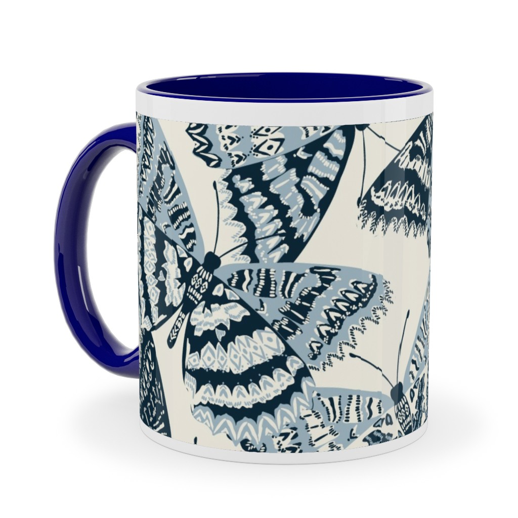 Butterfly - Hand Drawn - Blue Ceramic Mug, Blue, , 11oz, Blue, True Blue