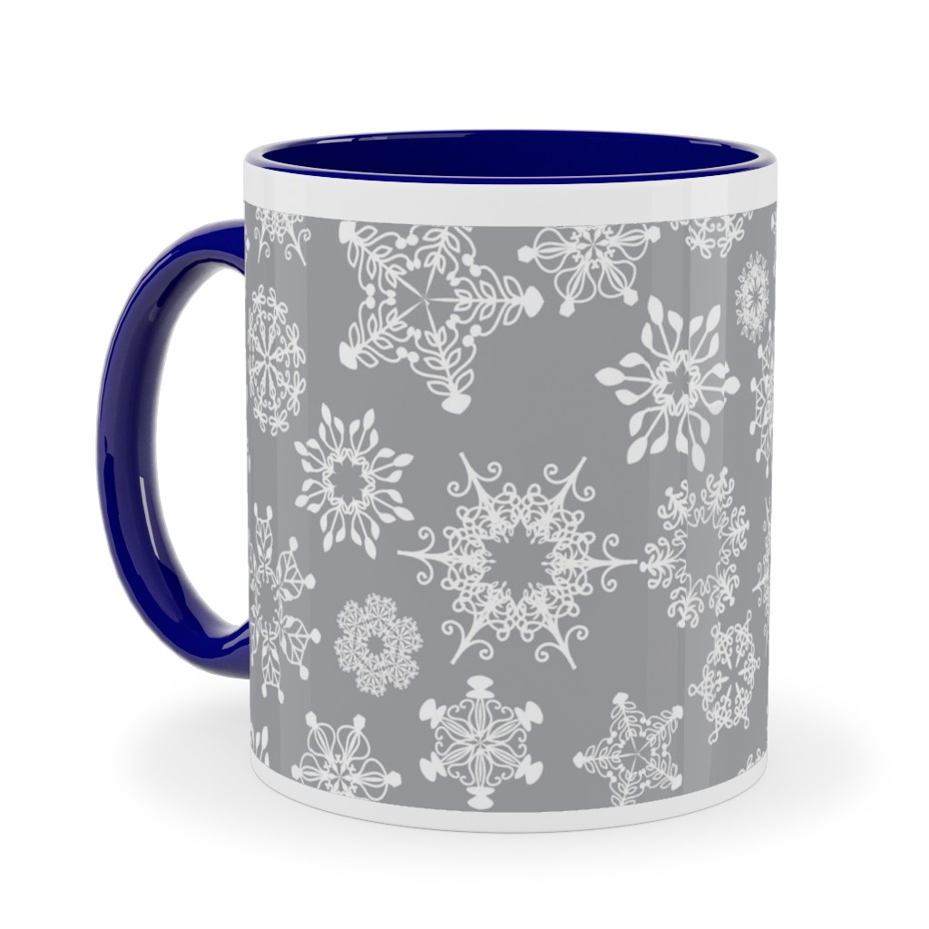 Snowflake Silver Ceramic Mug, Blue, , 11oz, Gray, Gray