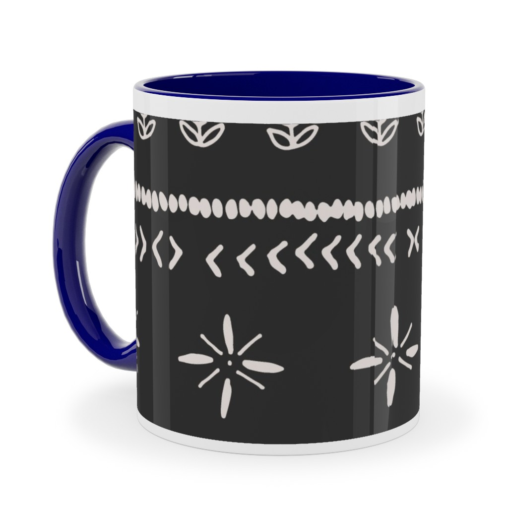 Boho Print Ceramic Mug, Blue,  , 11oz, Black