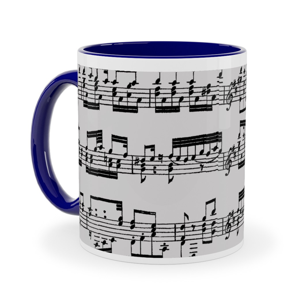 Sheet Music Ceramic Mug, Blue,  , 11oz, Gray