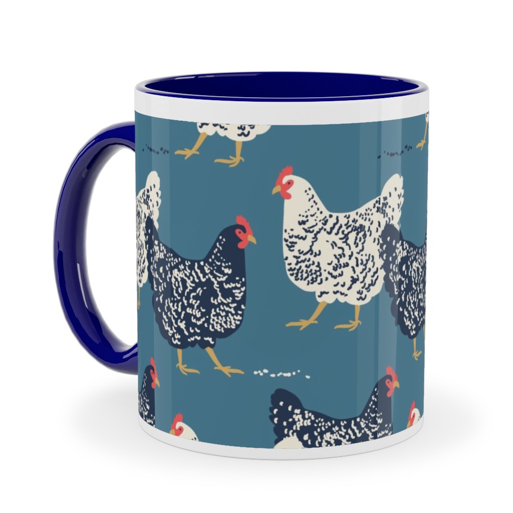 Farmhouse Chickens - Blue Ceramic Mug, Blue, , 11oz, Blue, True Blue