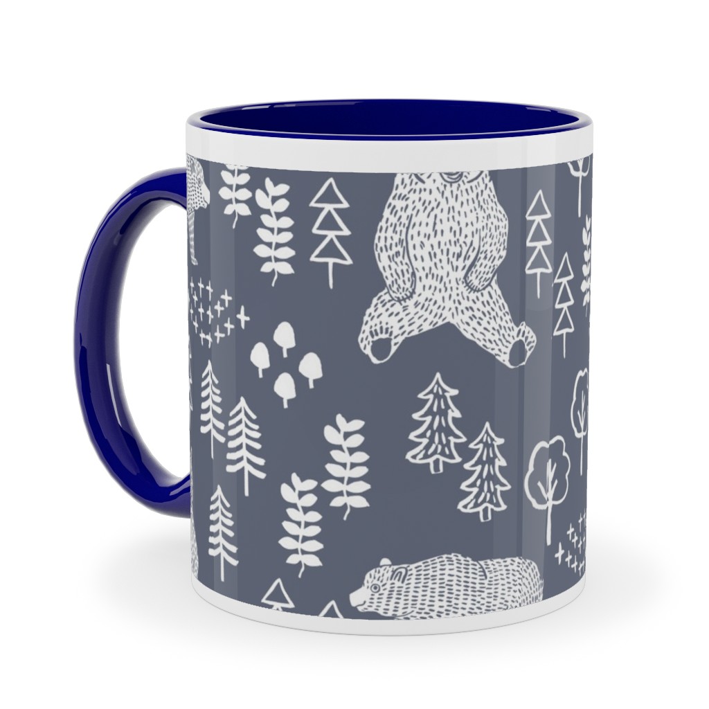 Woodland Bear Ceramic Mug, Blue,  , 11oz, Gray