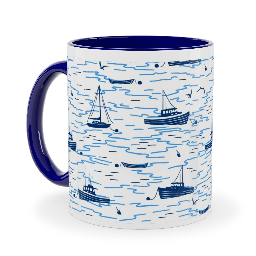 Harbor Boats - White Ceramic Mug, Blue,  , 11oz, Blue