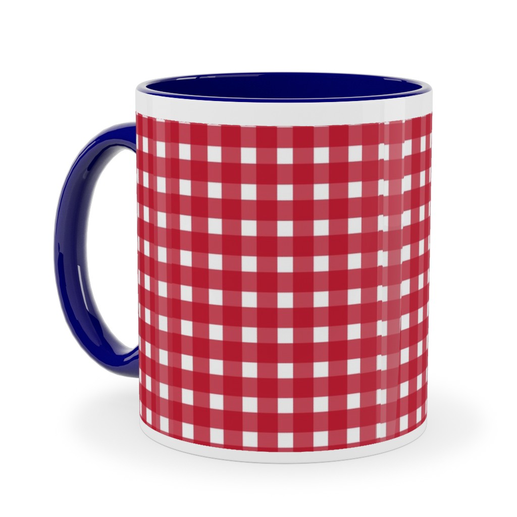 Classic Gingham - Red Ceramic Mug, Blue,  , 11oz, Red