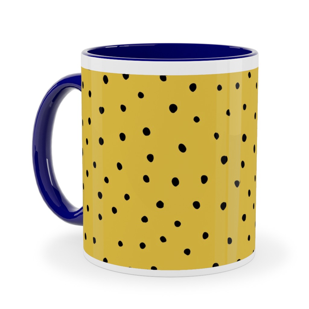 Minimal Dots - Abstract Rain Drops - Black and Yellow Ceramic Mug, Blue,  , 11oz, Yellow