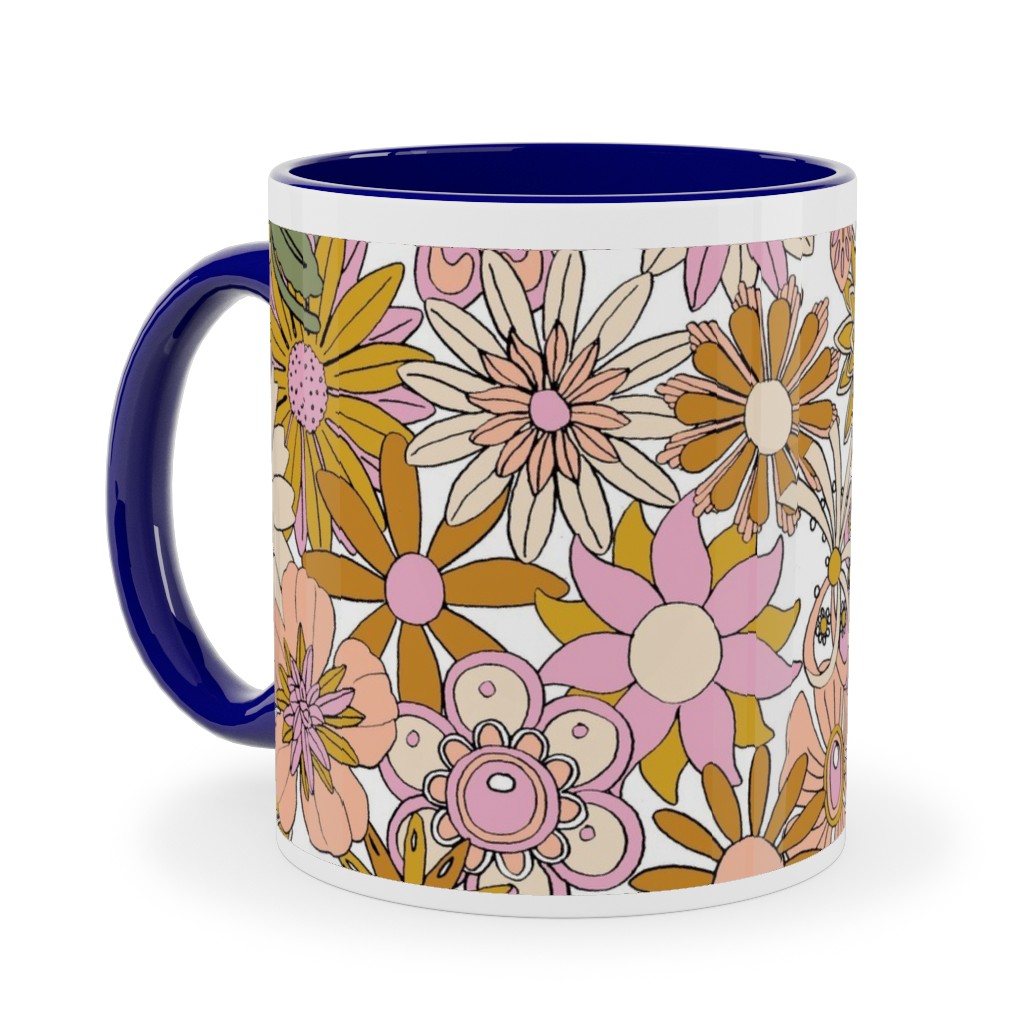 Chelsea Vintage Floral Garden - Pink Ceramic Mug, Blue, , 11oz, Pink, Bright Pink