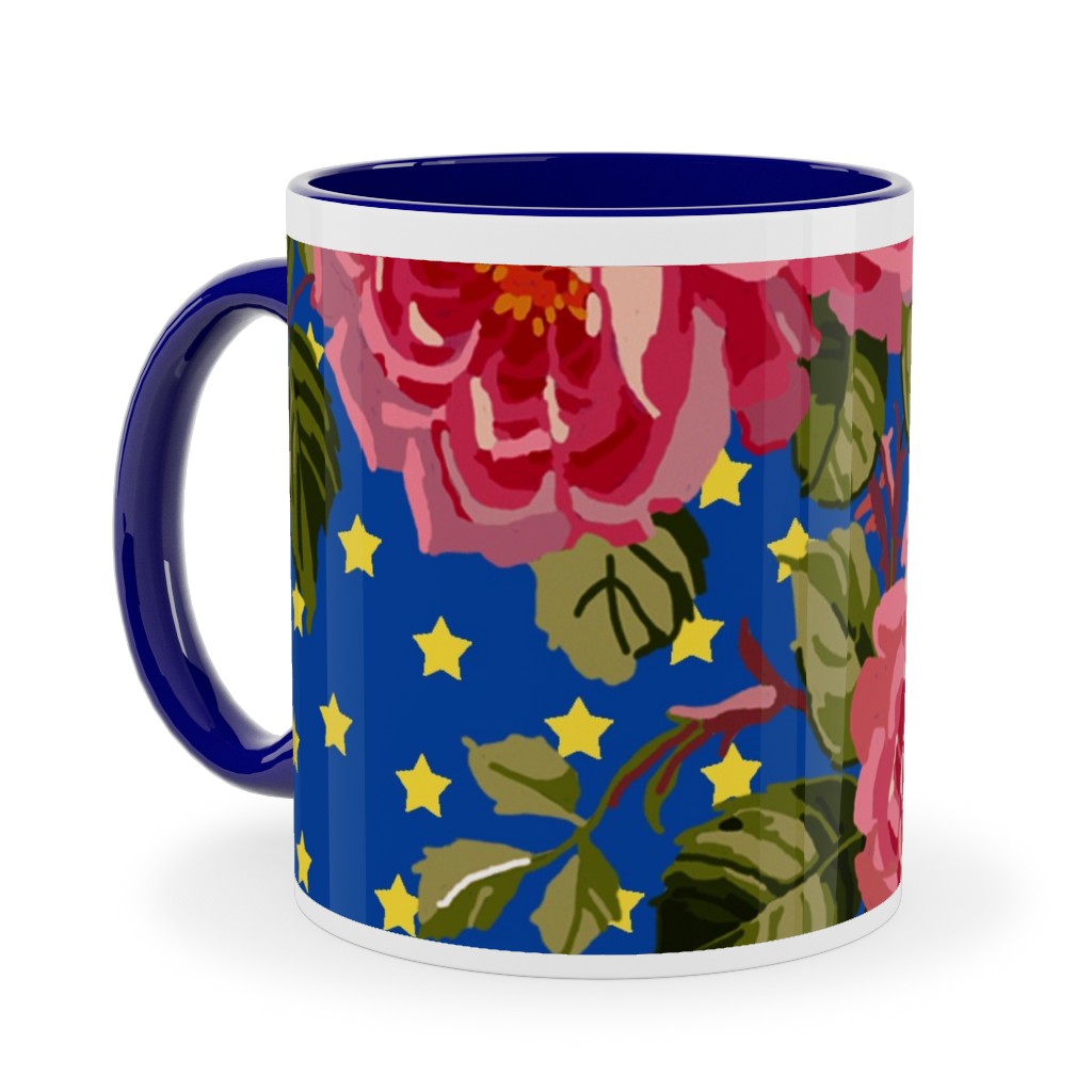 Americana Summer Roses - Blue Ceramic Mug, Blue, , 11oz, Blue, True Blue