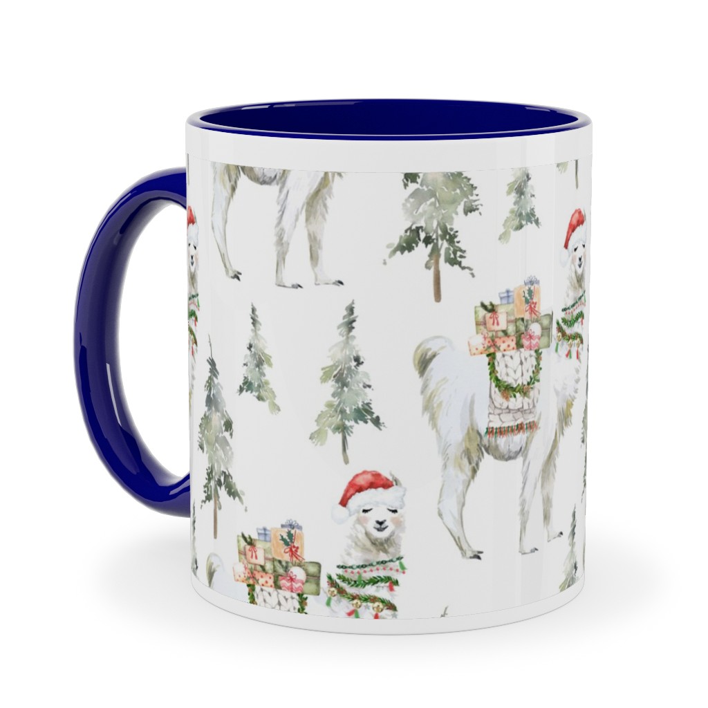 Winter Christmas Llama Ceramic Mug, Blue, , 11oz, Multicolor
