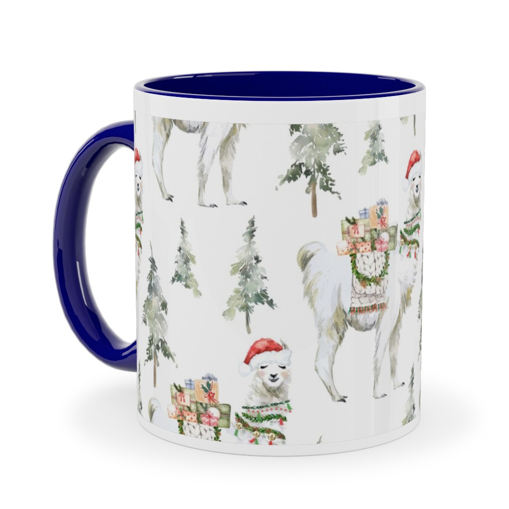 Winter Christmas Llama Ceramic Mug, Blue,  , 11oz, Multicolor