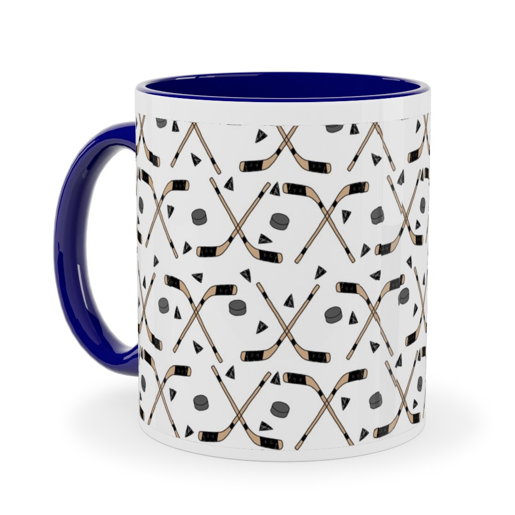 Hockey Stick and Puck Ceramic Mug, Blue, , 11oz, White, White